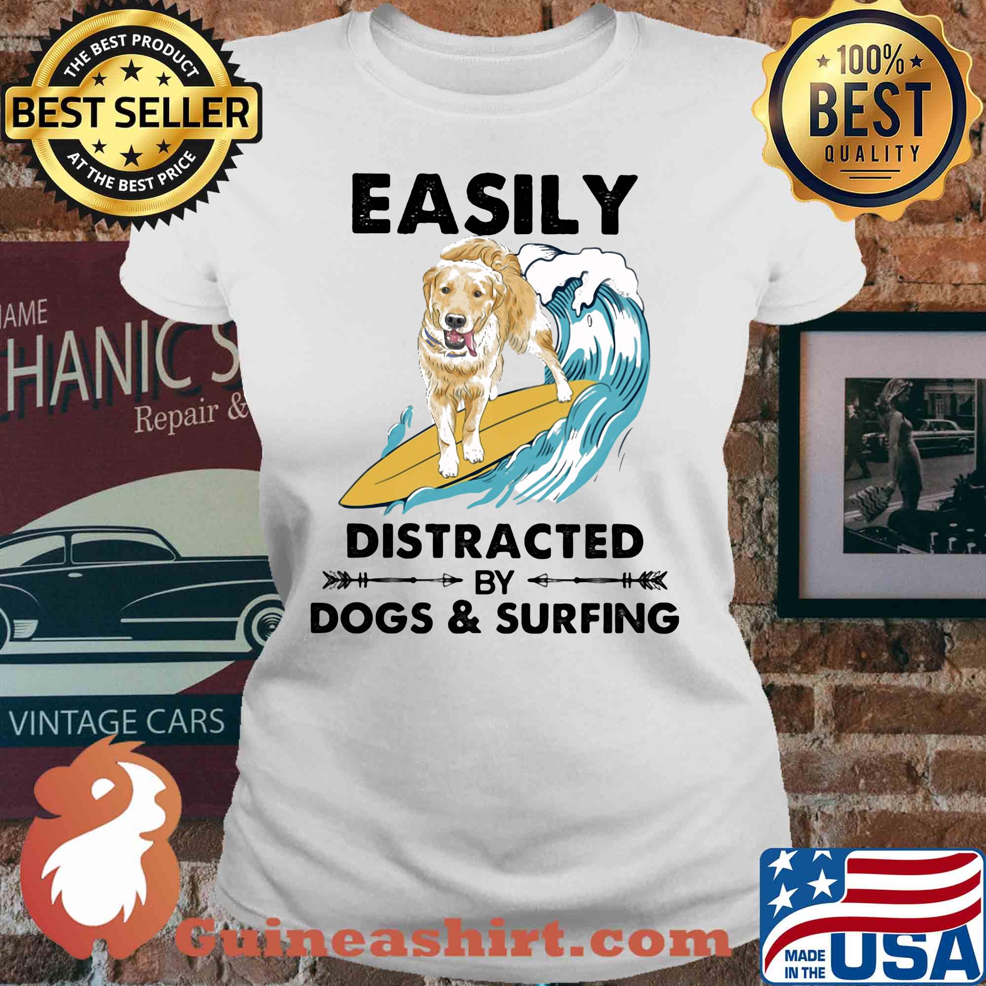 Dog labrador easily distracted by dogs and surfing s V-neck