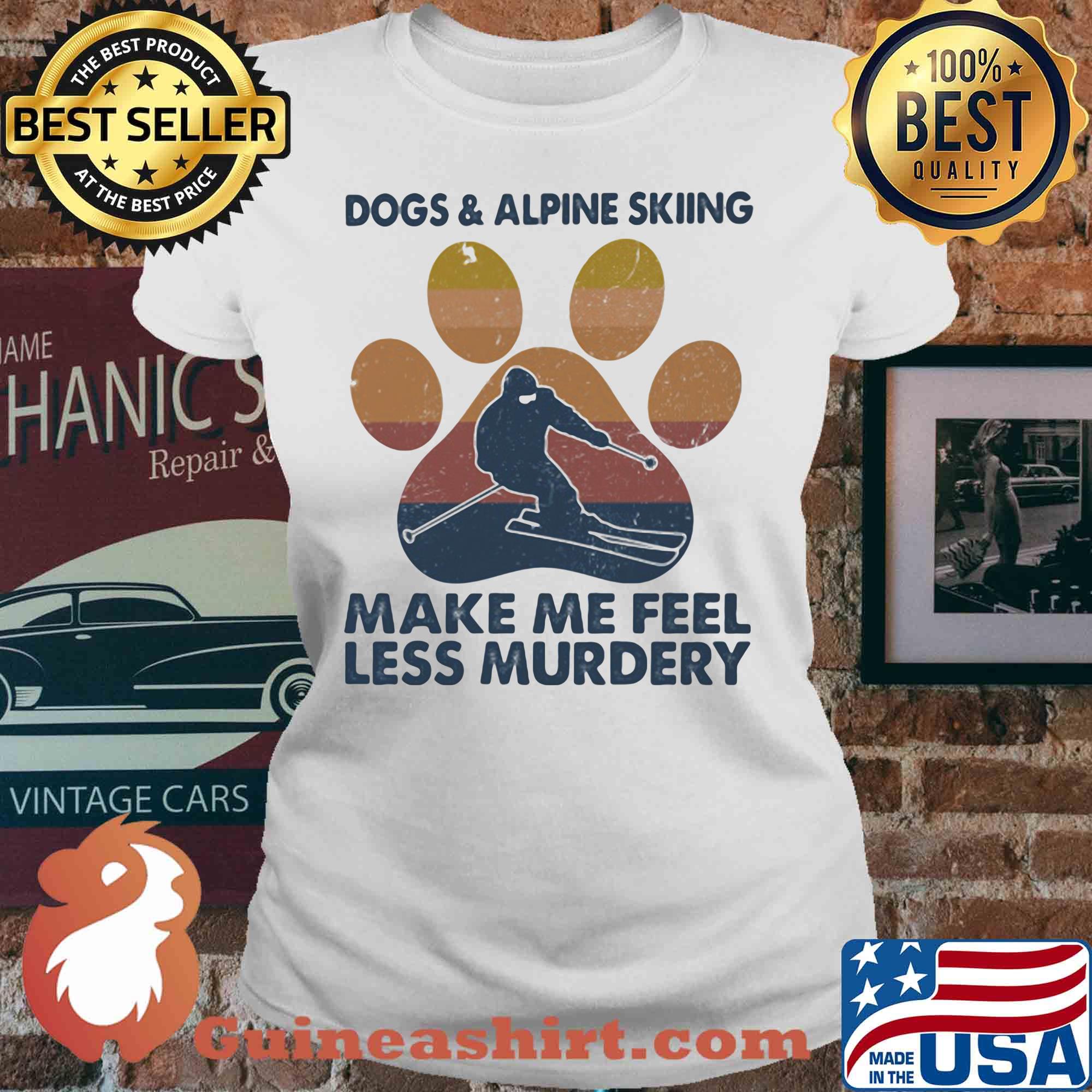Dogs and alpine skiing make me feel less murdery paw vintage s V-neck