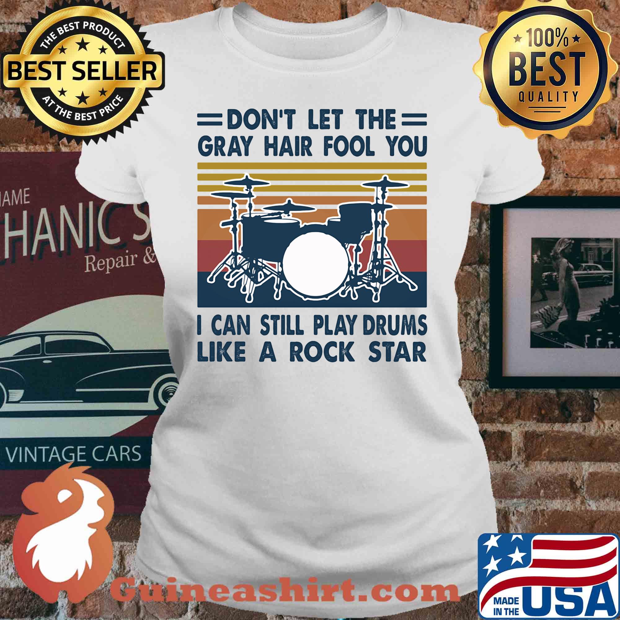 don't let the gray hair fool you I can still play drum like a rock star vintage s V-neck
