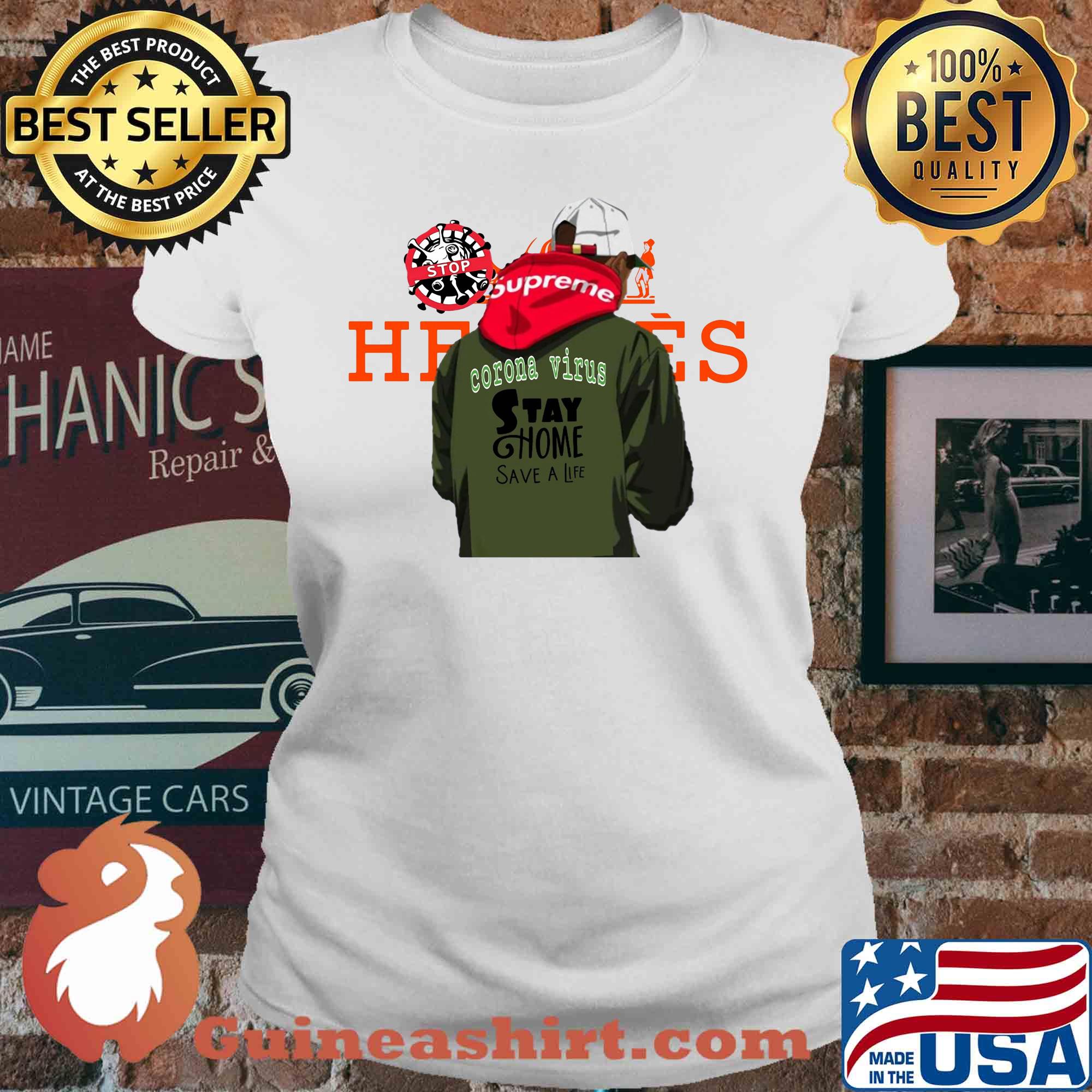 Hermes supreme Coronavirus stay home stop s V-neck