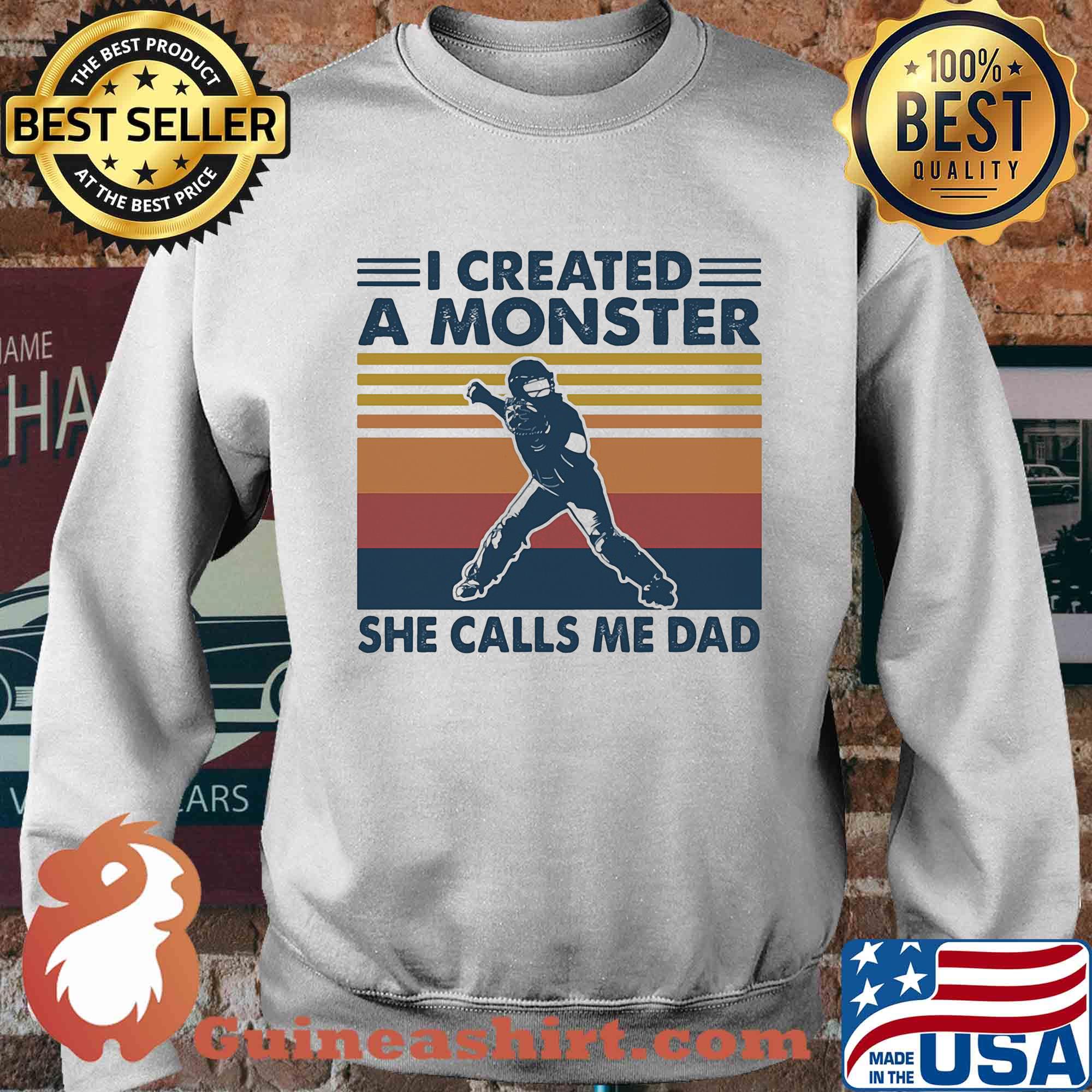 Hockey I created a monster she calls me dad vintage s Sweater