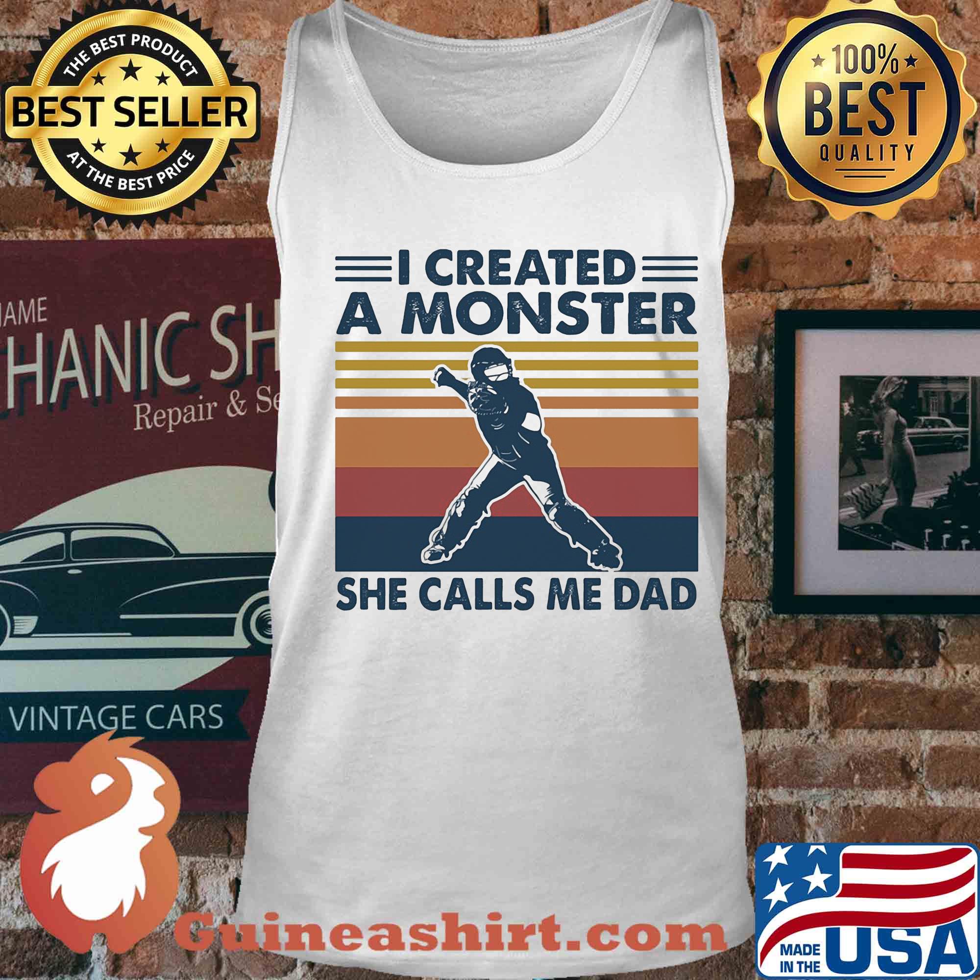 Hockey I created a monster she calls me dad vintage s Tank top