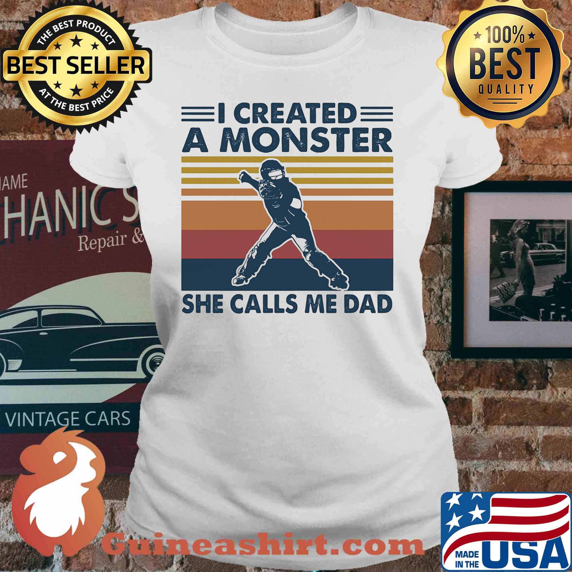 Hockey I created a monster she calls me dad vintage s V-neck