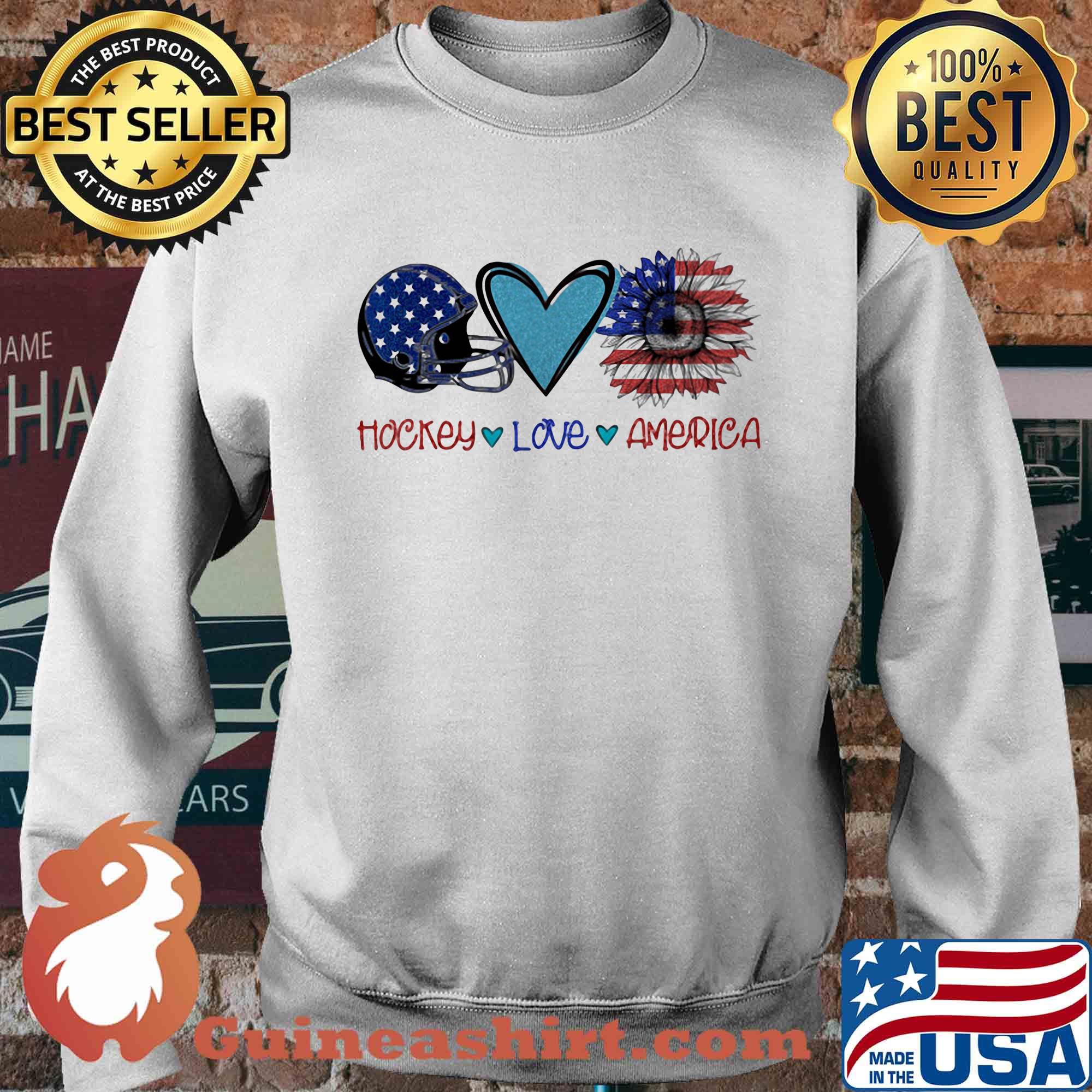 Hockey love heart sunflower American flag veteran Independence Day s Sweater