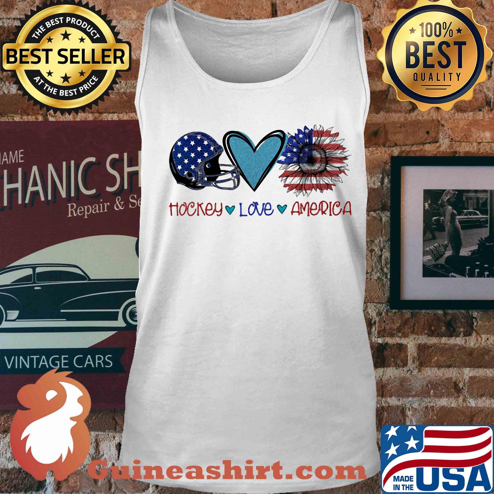 Hockey love heart sunflower American flag veteran Independence Day s Tank top