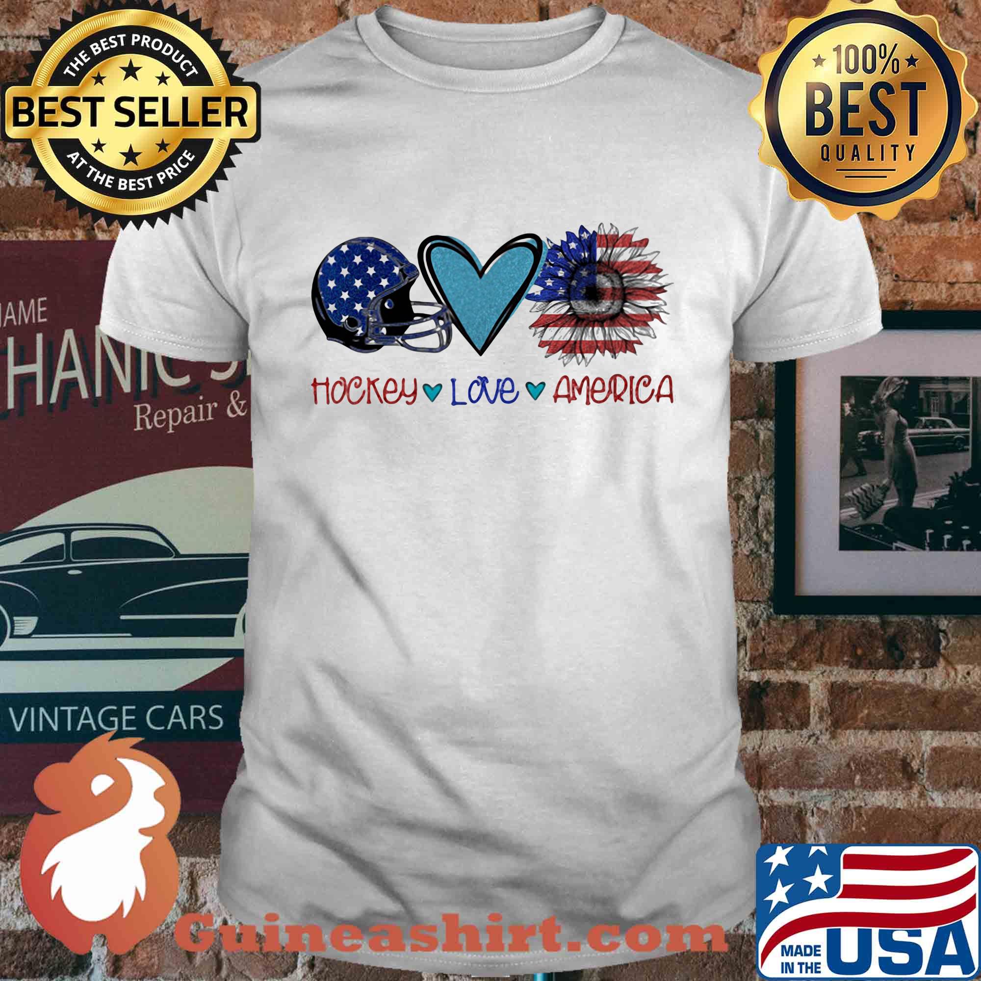 Hockey love heart sunflower American flag veteran Independence Day shirt