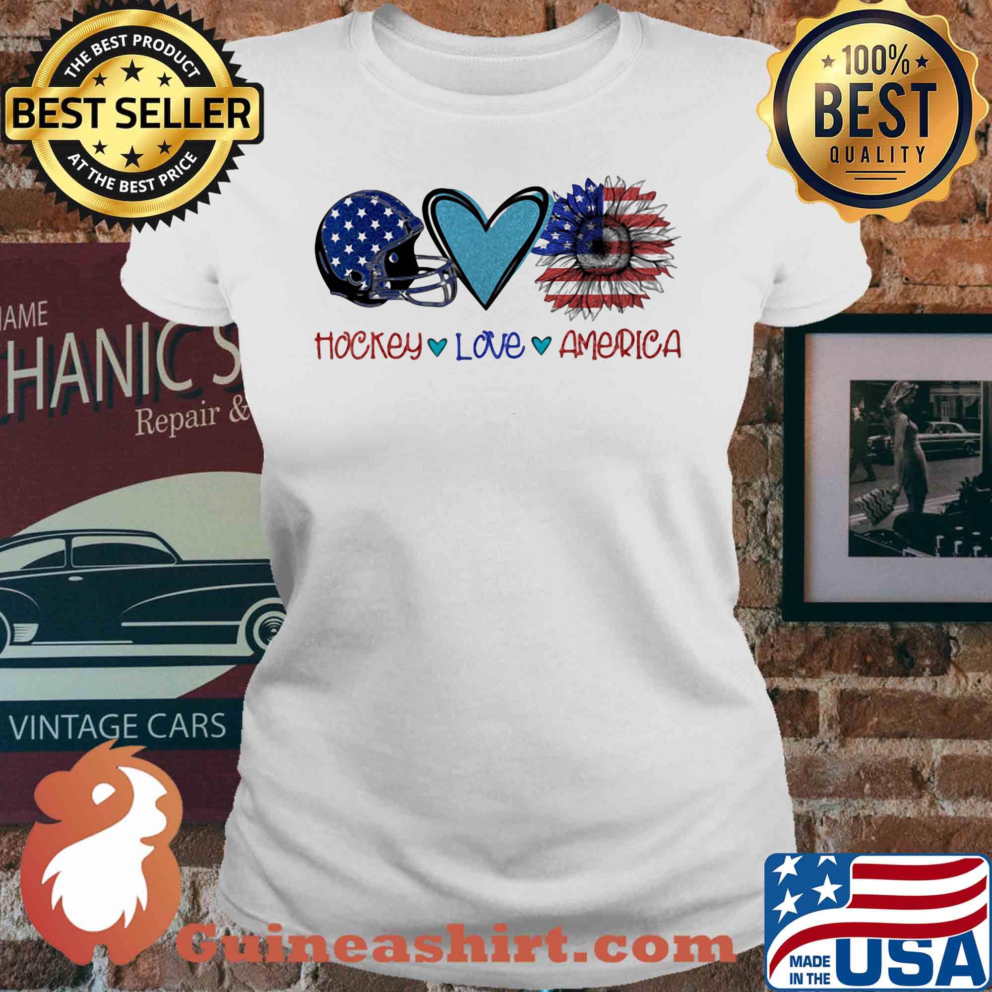Hockey love heart sunflower American flag veteran Independence Day s V-neck