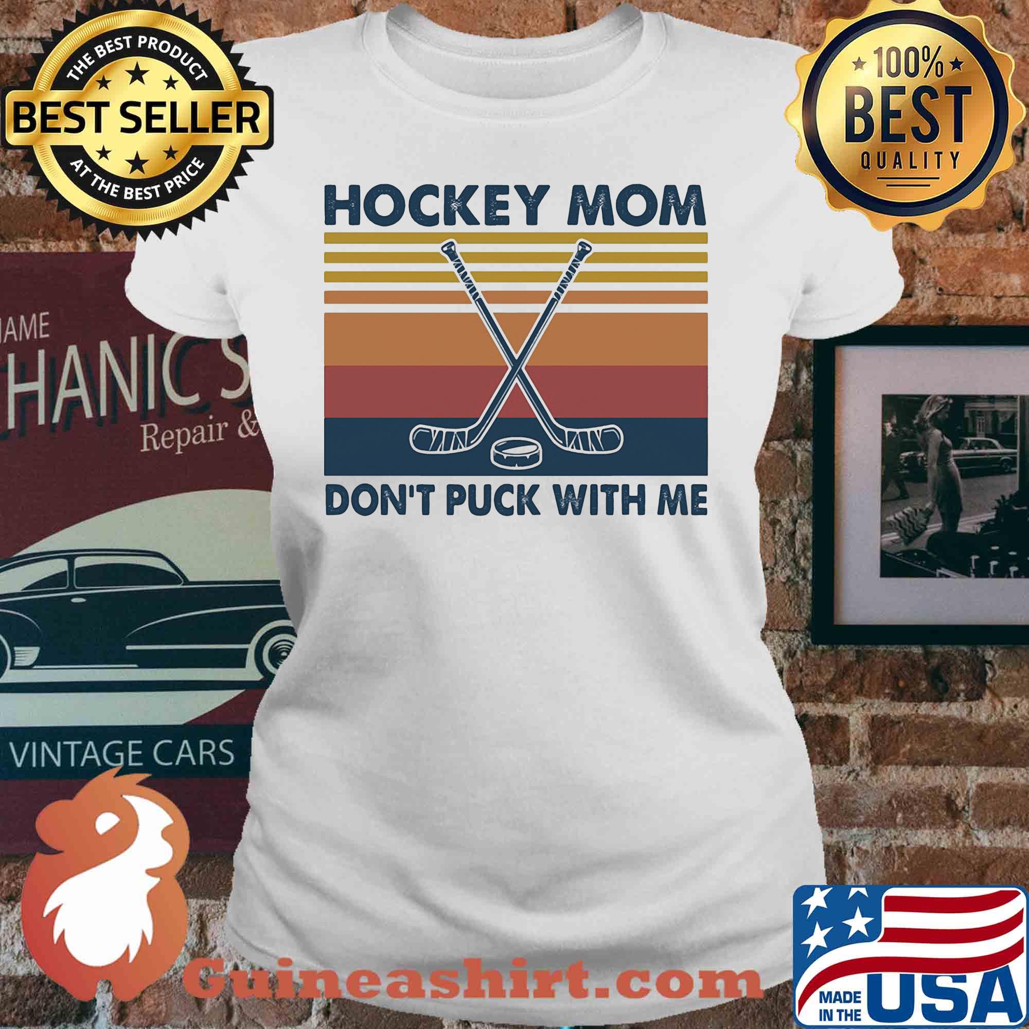 Hockey mom don't puck with me vintage s V-neck
