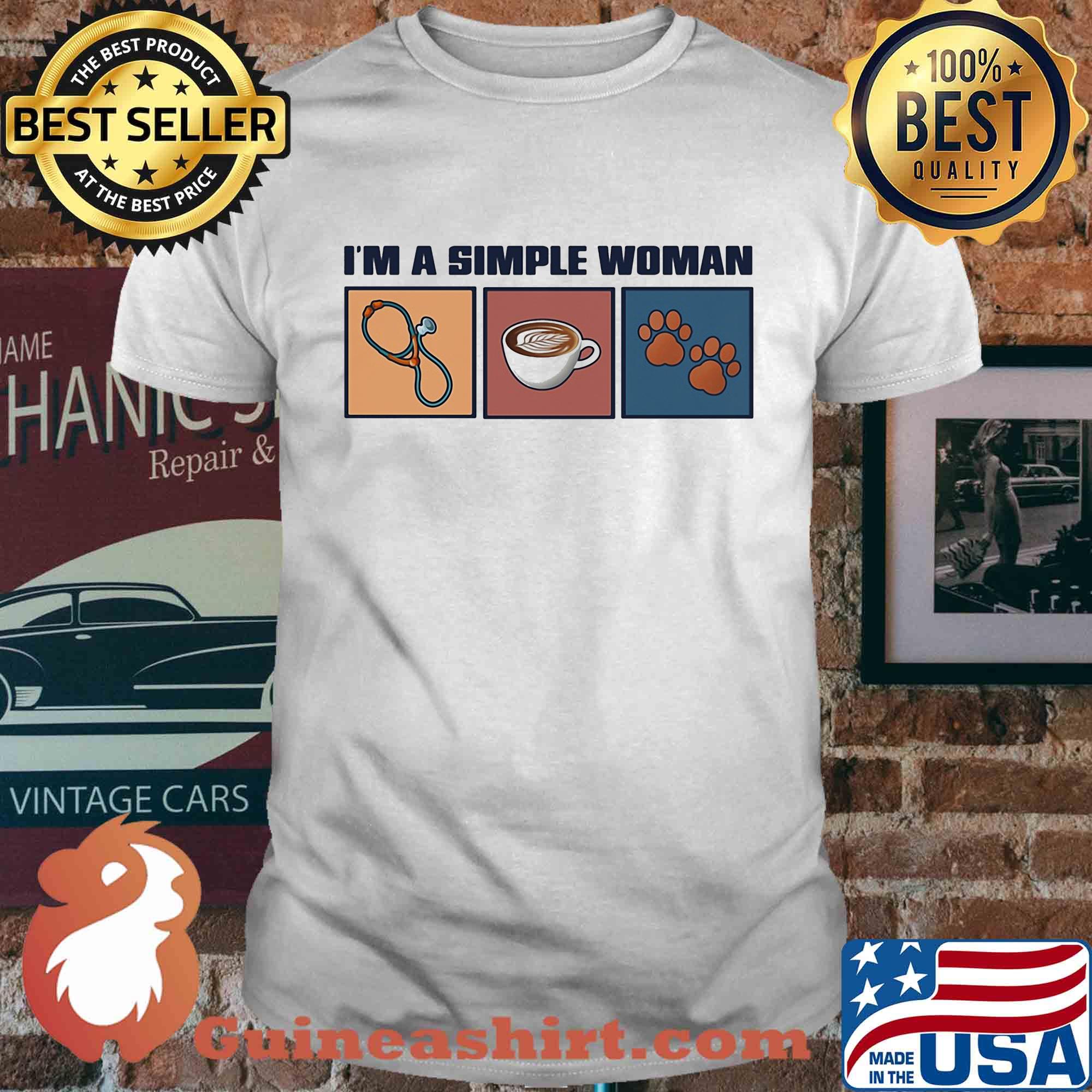 I'm a simple woman nurse coffee and paw dog vintage shirt