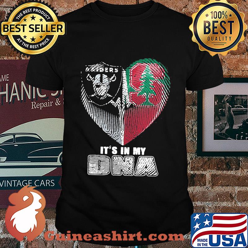 It's in my dna oakland raiders and stanford cardinal heart heartbeat shirt