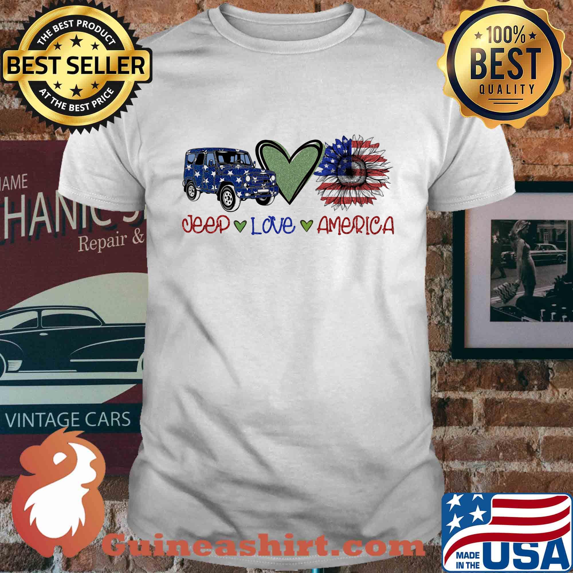 Jeep love heart sunflower American flag veteran Independence Day shirt