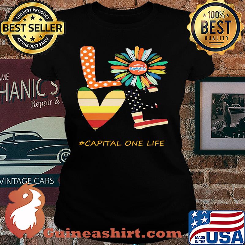 Love capital one life flower american flag vintage s Ladies tee