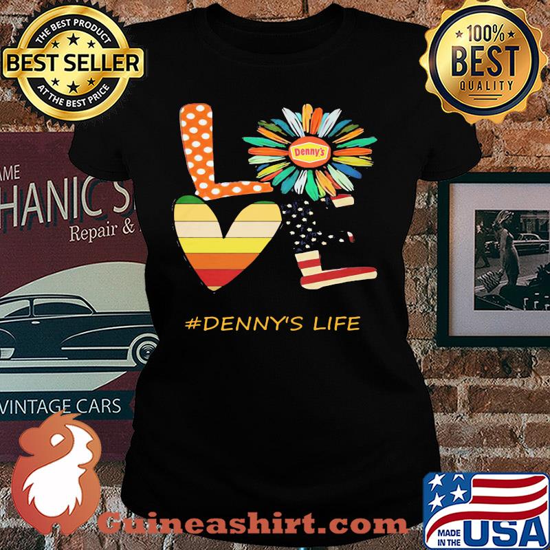 Love denny's life flower american flag vintage s Ladies tee