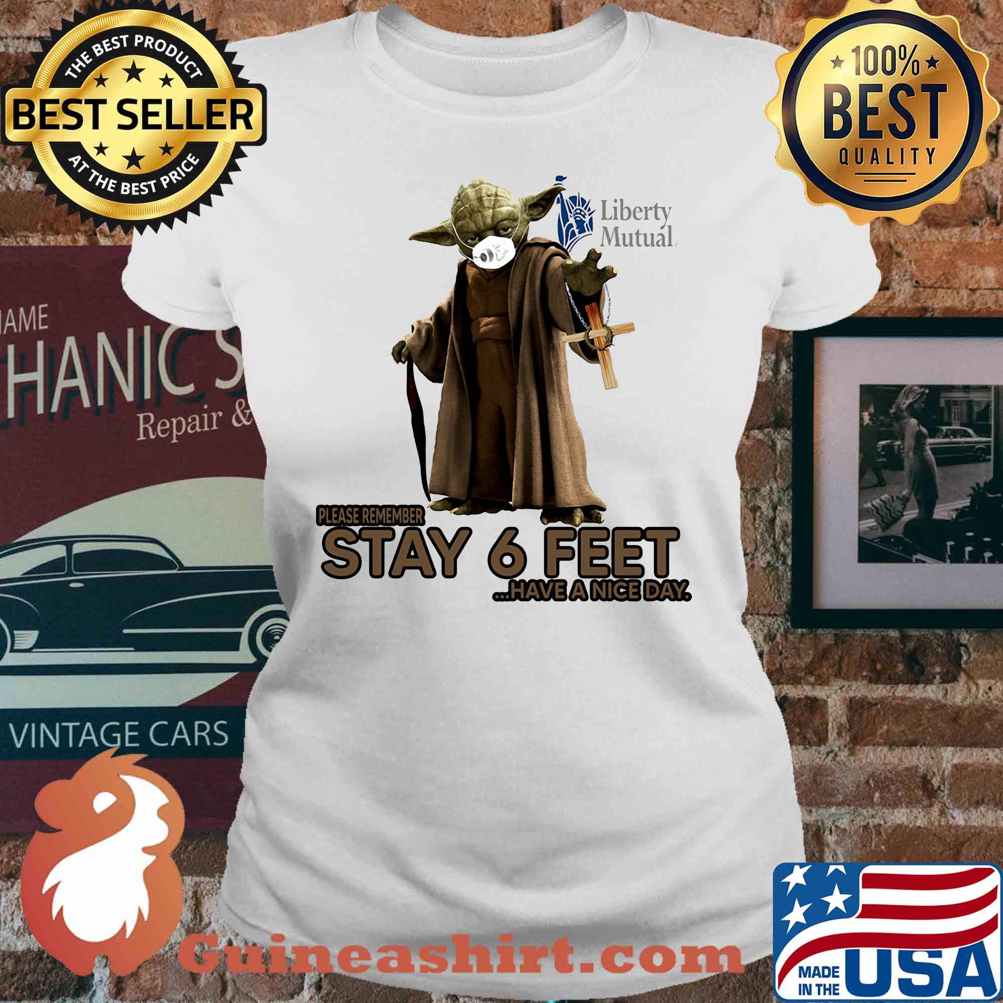 Master yoda mask liberty mutual insurance please remember stay 6 feet have a nice day jesus s V-neck