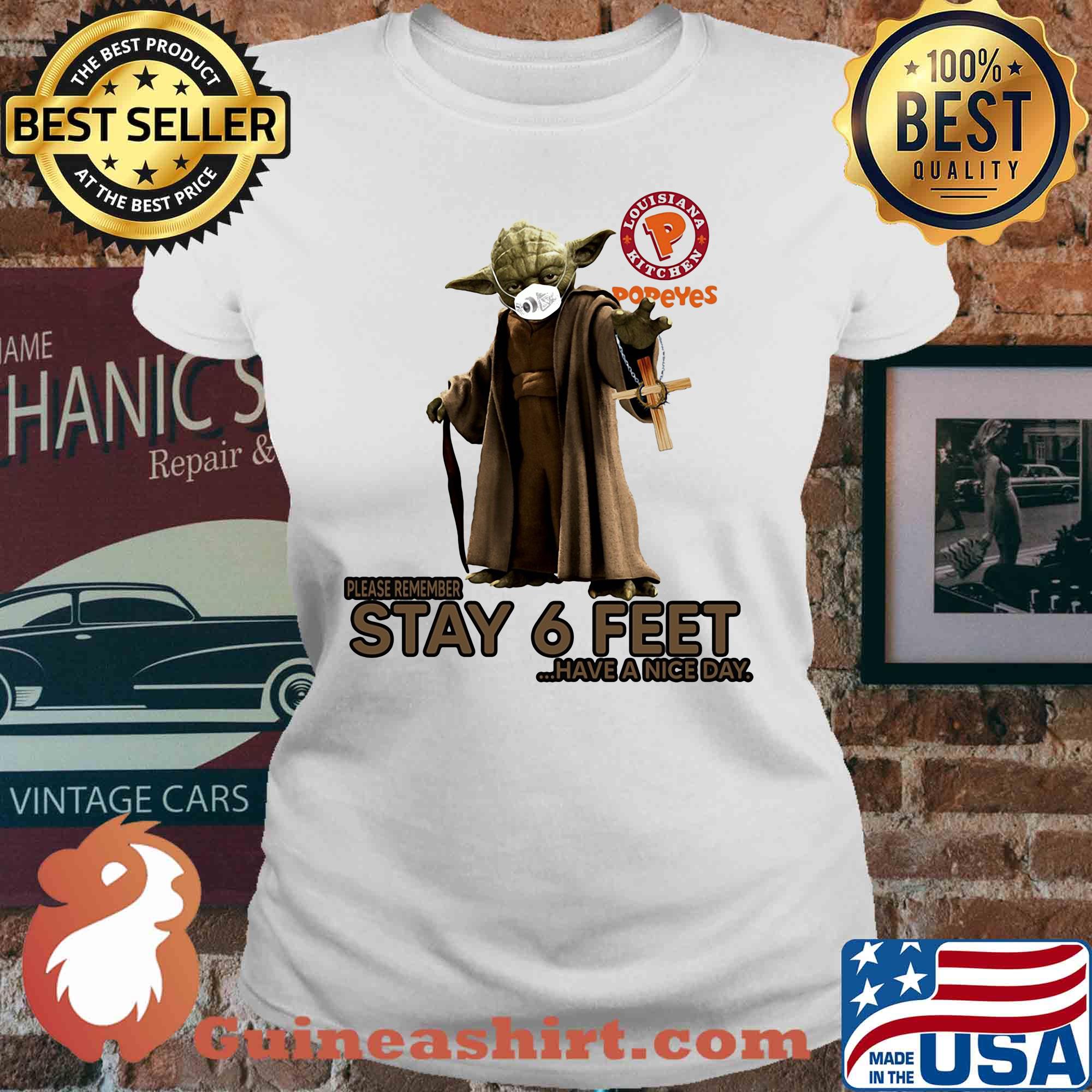 Master yoda mask popeyes louisiana kitchen please remember stay 6 feet have a nice day jesus s V-neck