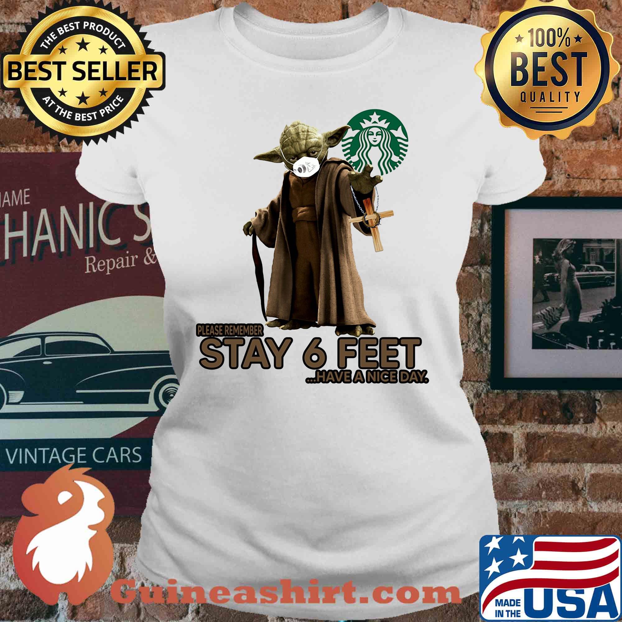 Master yoda mask starbucks please remember stay 6 feet have a nice day jesus s V-neck