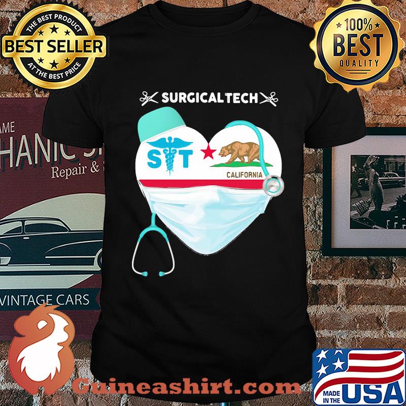 Medical Assistant Surgical Tech heart California Bear nurse mask shirt