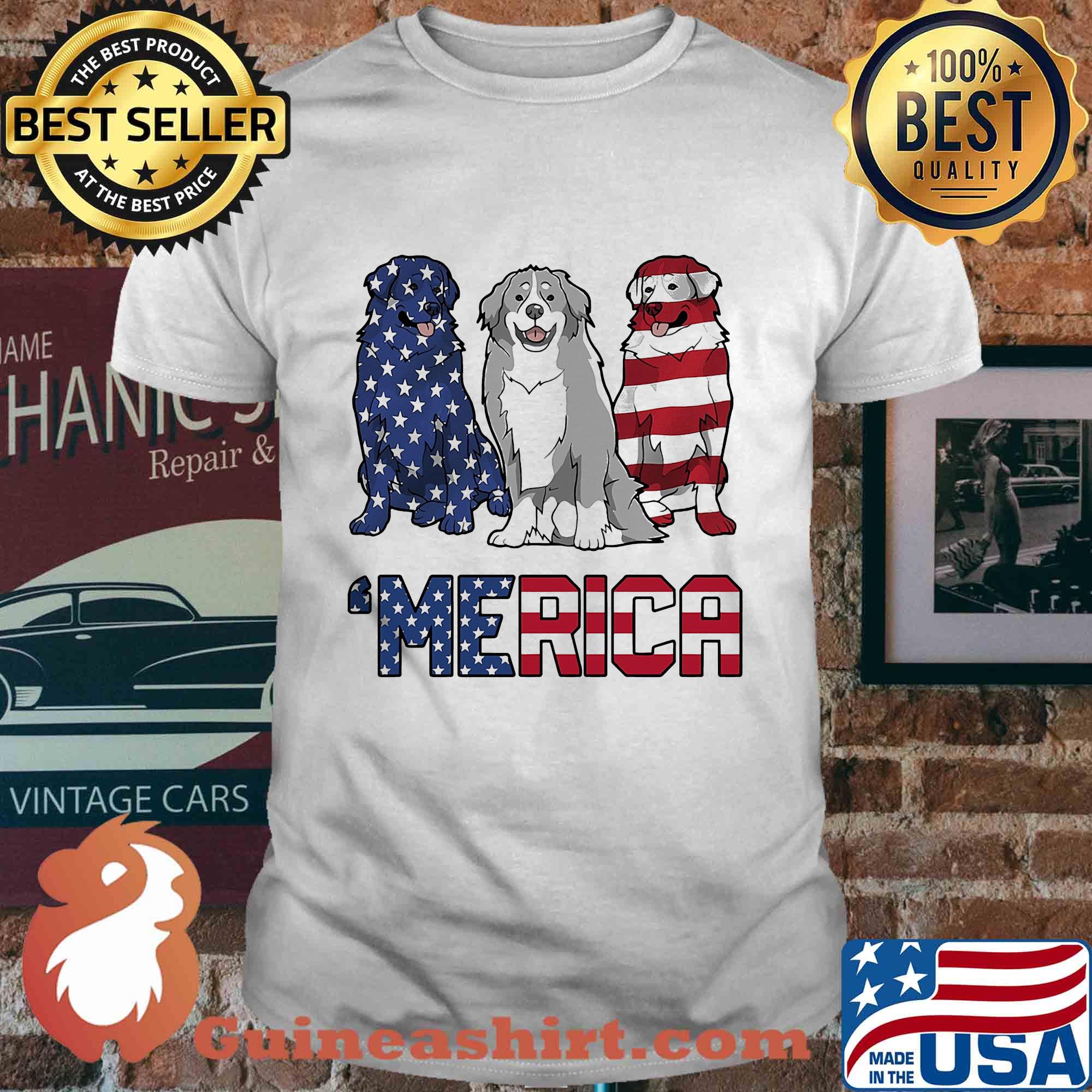 Merica Bernese Mountain Dog American flag veteran Independence Day shirt