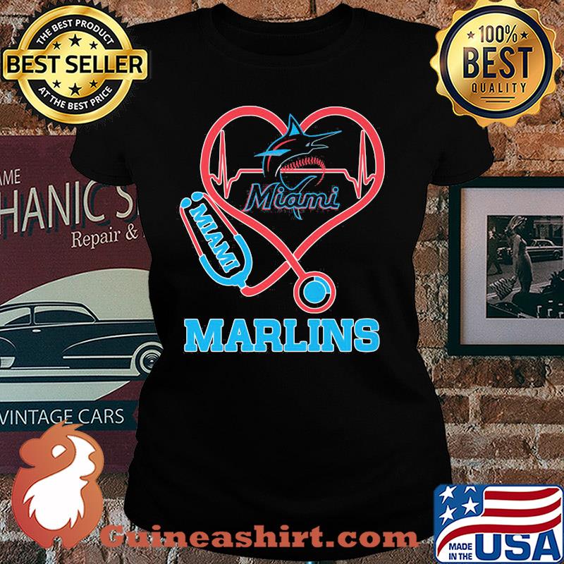Miami marlins baseball stethoscope heart s Ladies tee