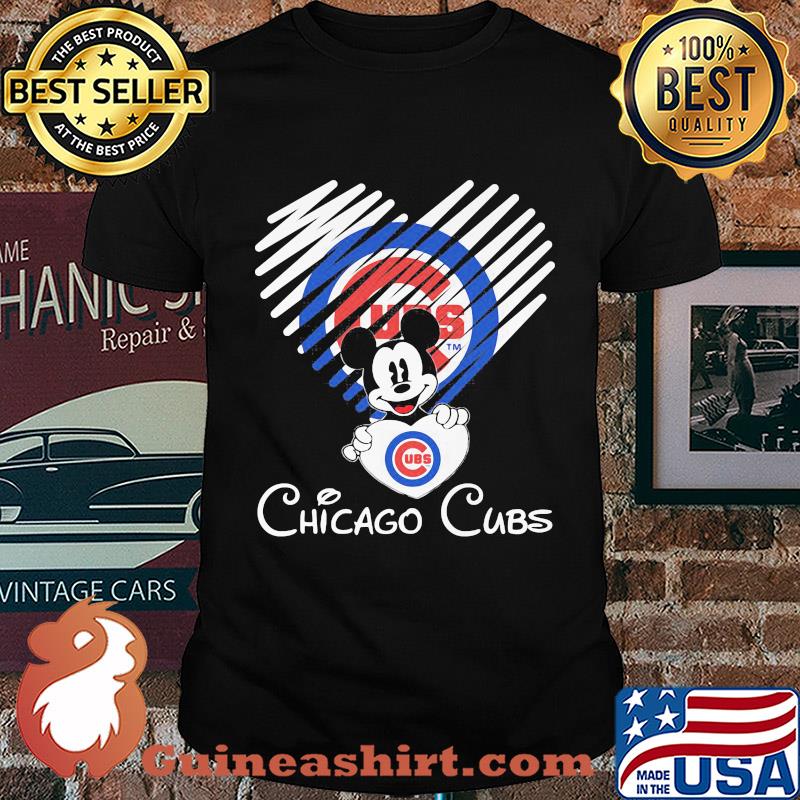 Mickey mouse hug heart chicago cubs logo shirt