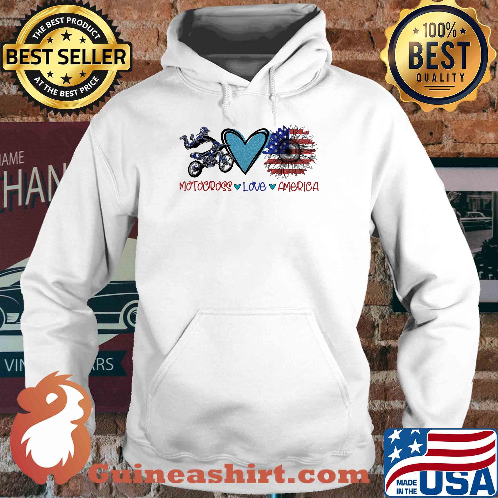 Motocross love heart sunflower American flag veteran Independence Day s Hoodie
