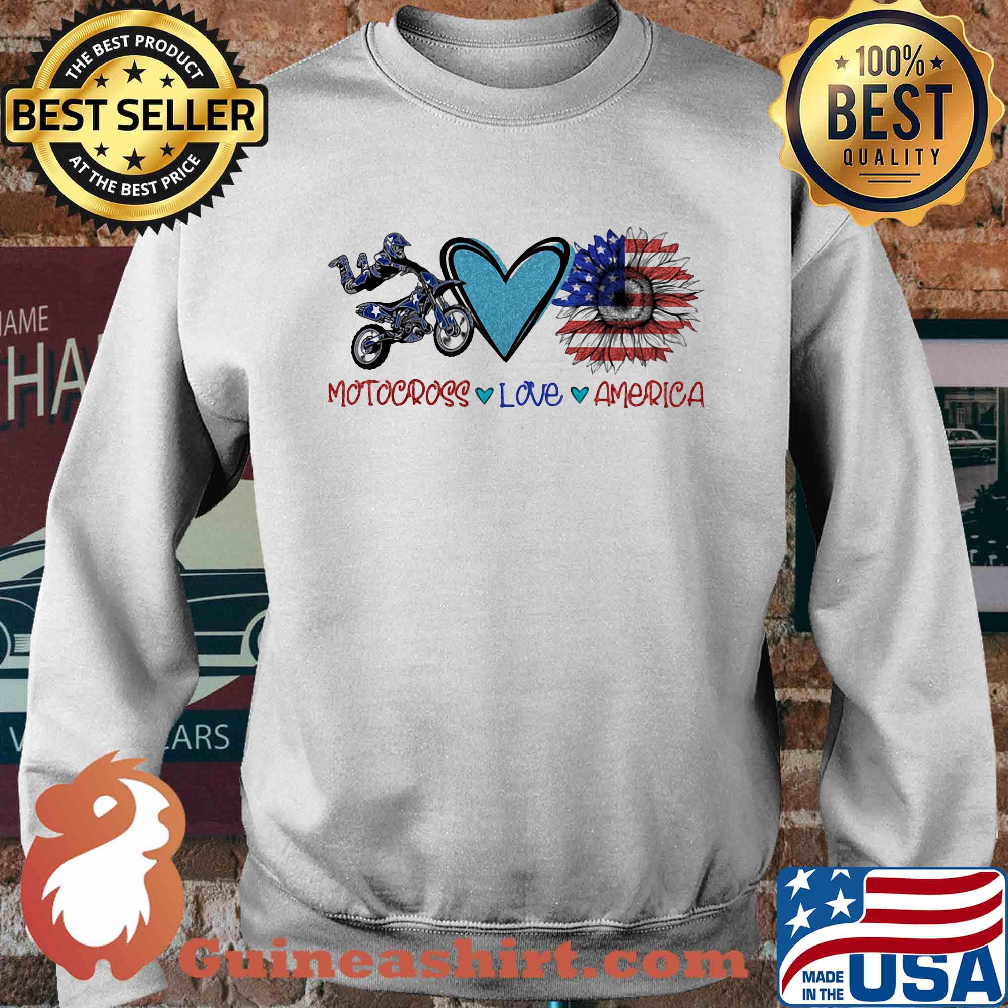 Motocross love heart sunflower American flag veteran Independence Day s Sweater