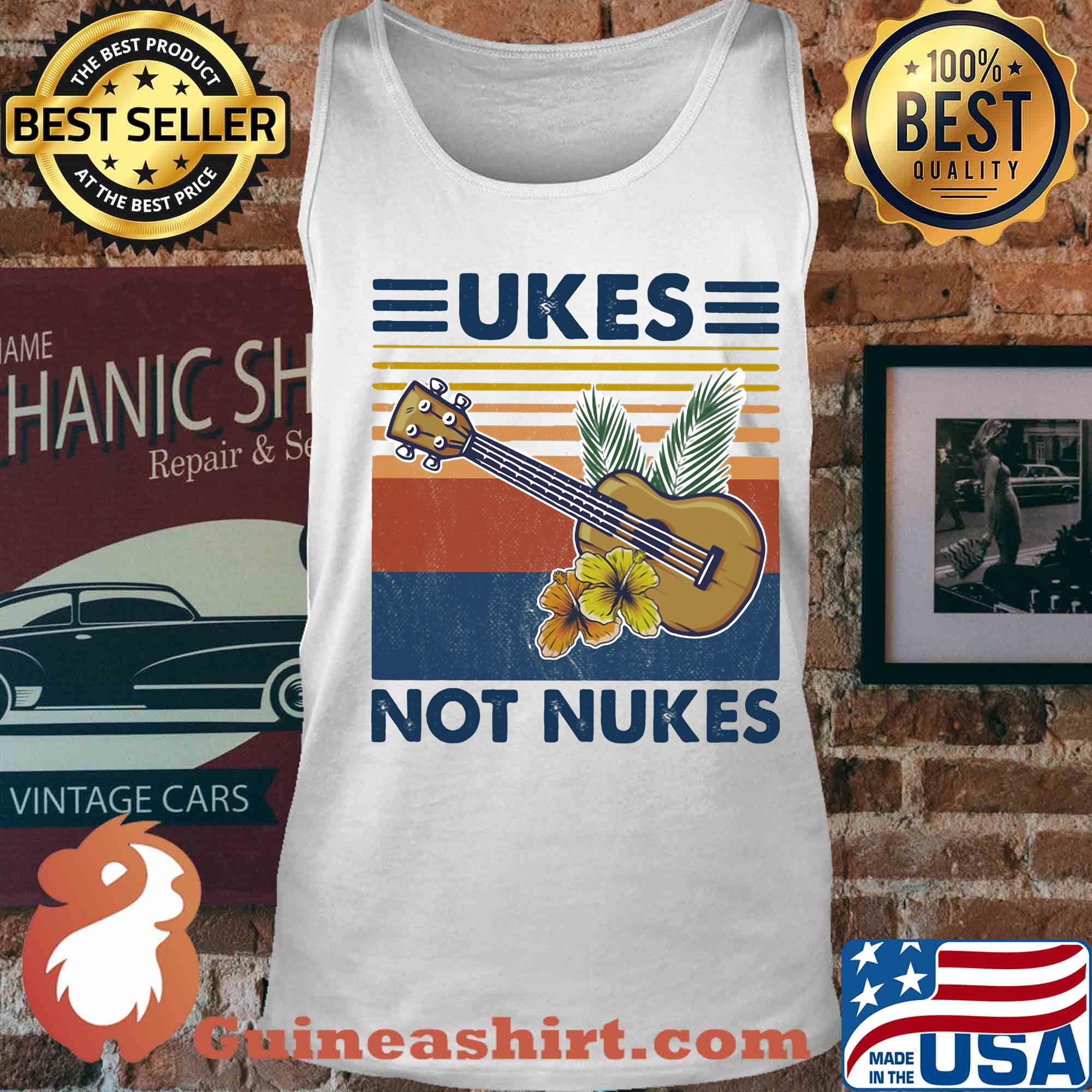 Music ukes not nukes flowers vintage s Tank top