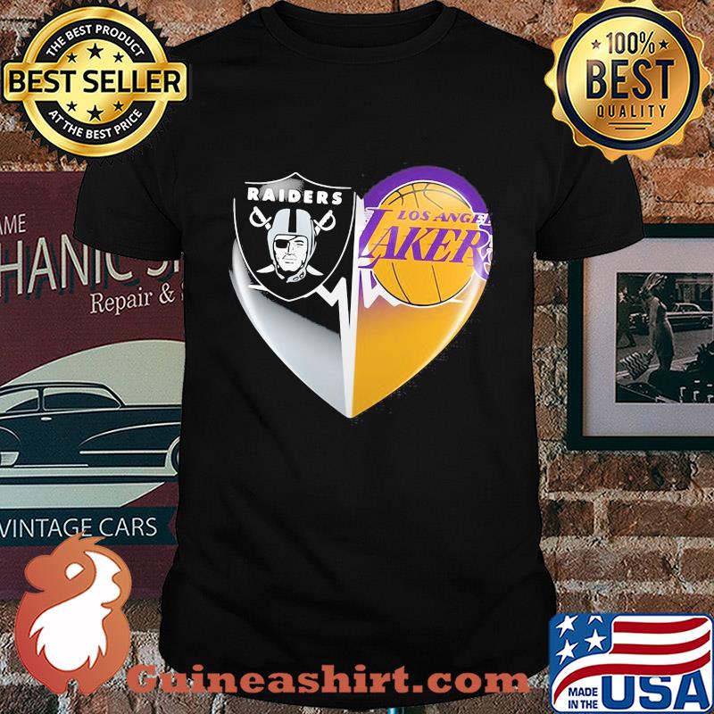 Oakland raiders and los angeles lakers heart heartbeat shirt