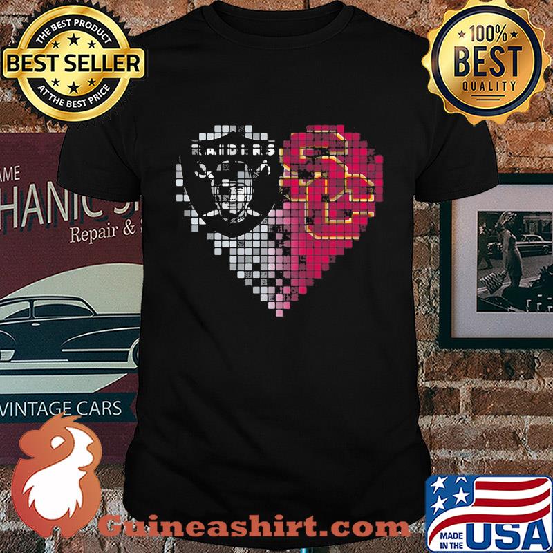 Oakland raiders and southern california trojans heart fragments shirt