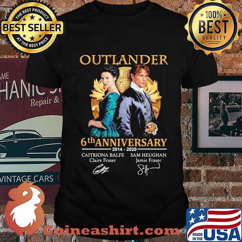 Outlander 6th anniversary 2014 2020 caitriona balfe claire fraser sam heughan jamie fraser signatures shirt