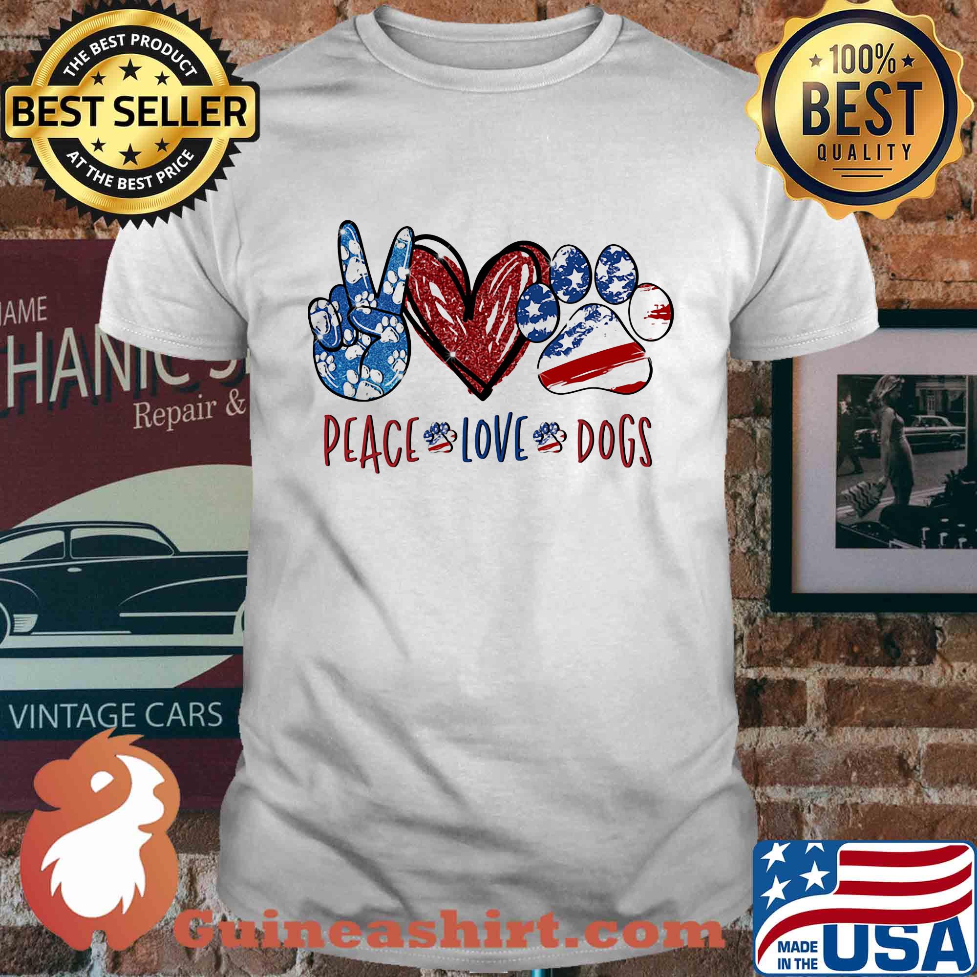 Peace love dogs paw heart shirt