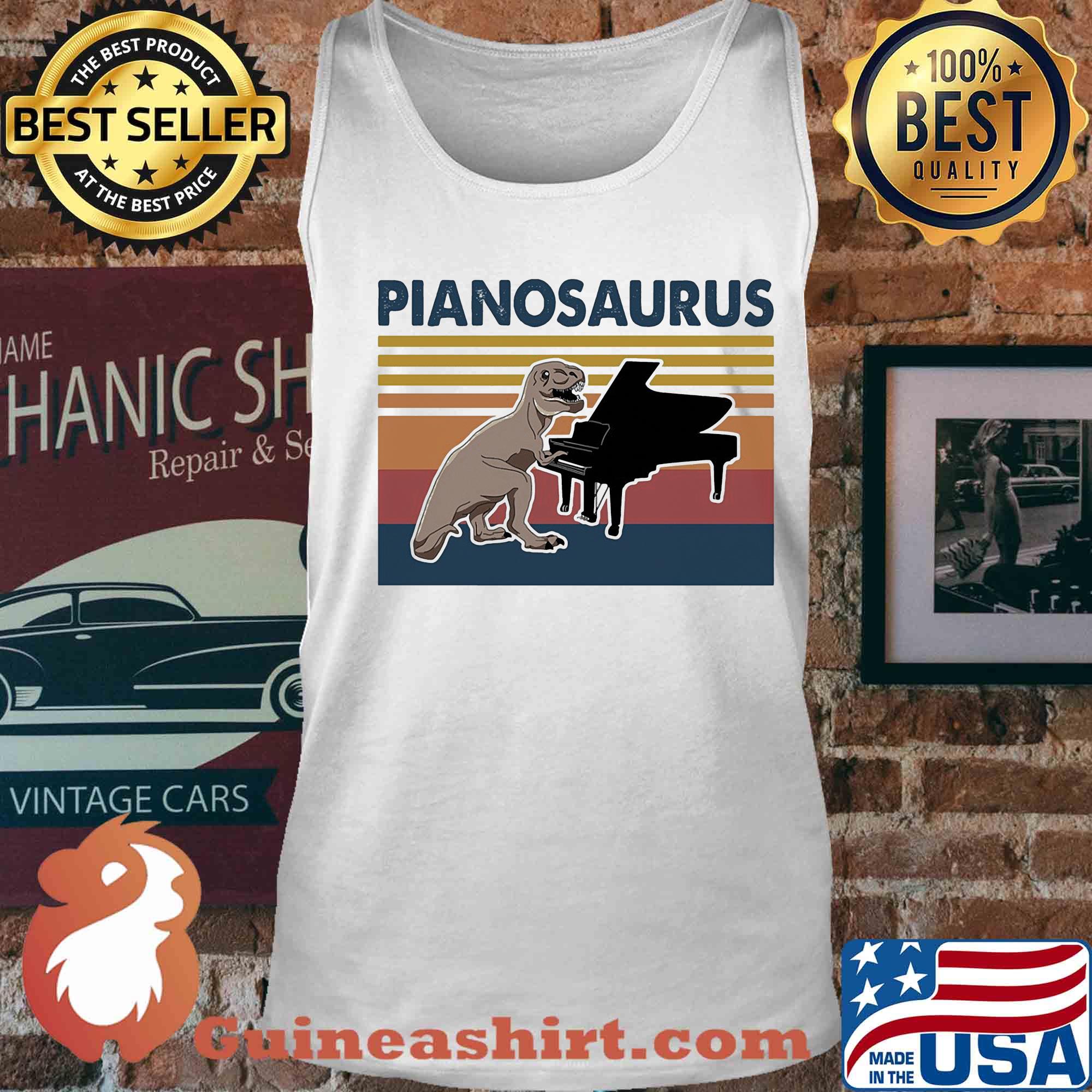 Pianosaurus dinosaur playing piano vintage s Tank top