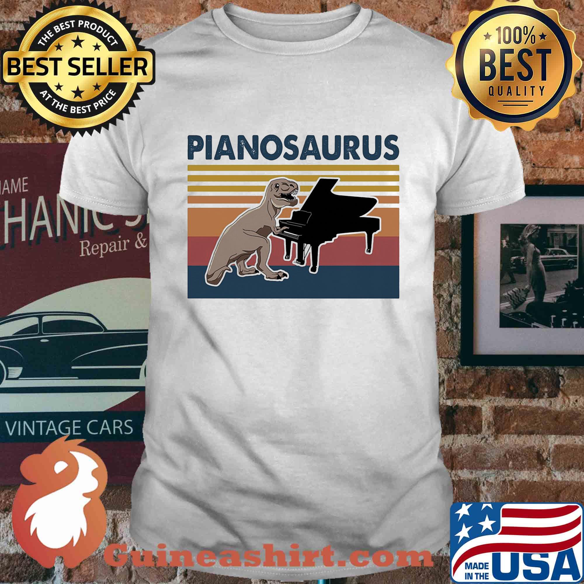 Pianosaurus dinosaur playing piano vintage shirt