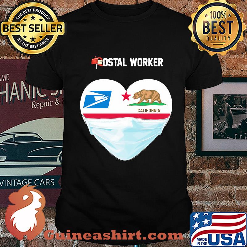 Postal Worker heart California Bear mask shirt