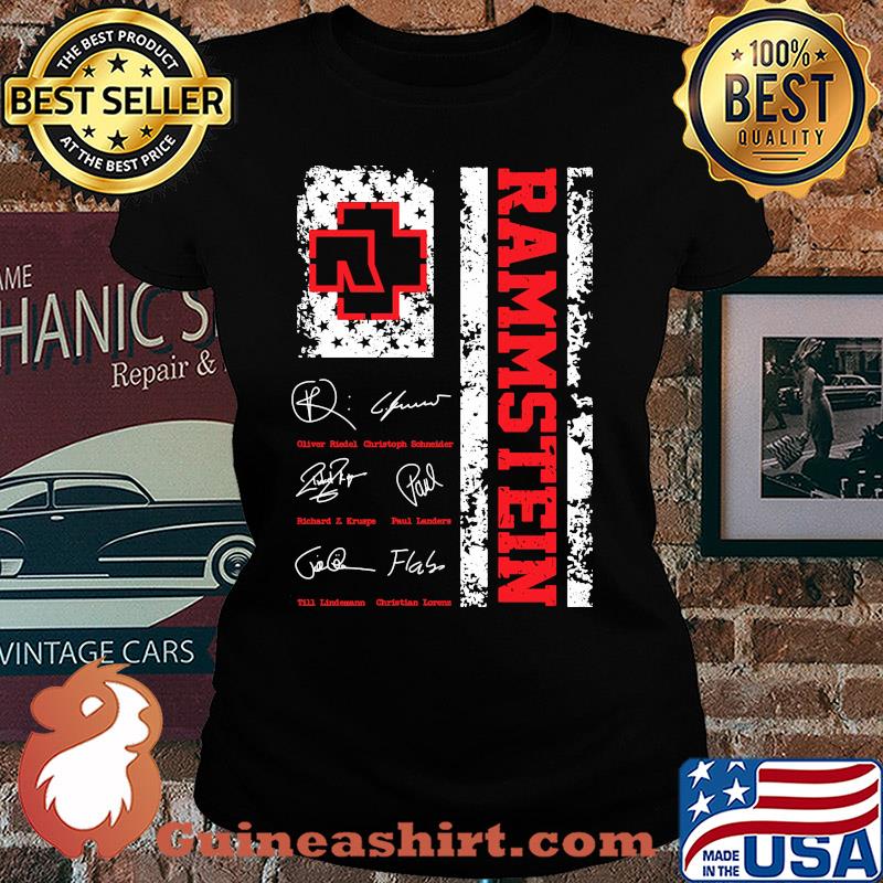 Rammstein signature American flag veteran Independence Day s Ladies tee