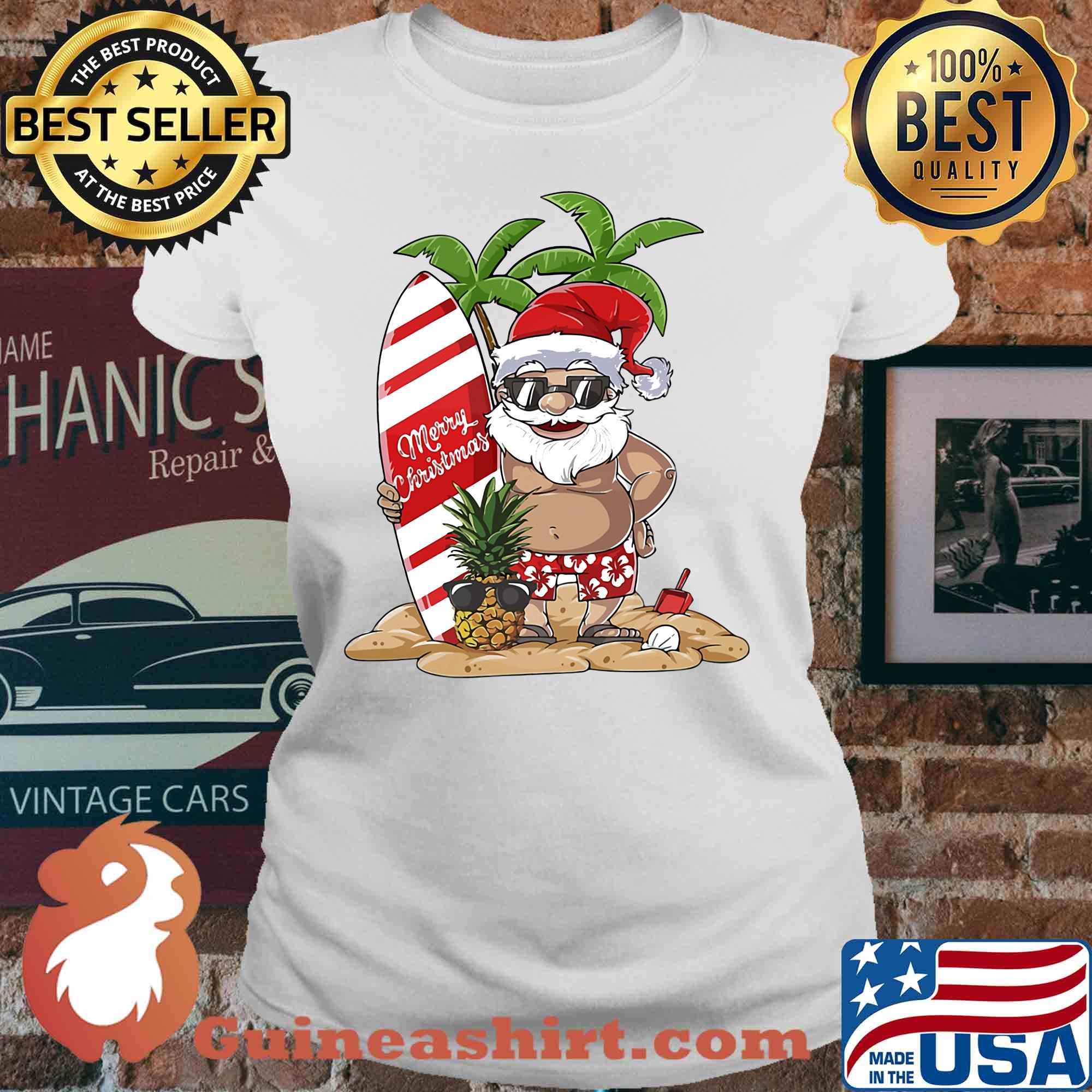 Santa Claus Hawaiian Surfing s V-neck