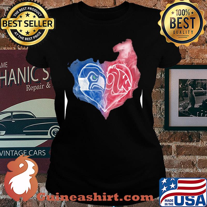 Seattle seahawks and washington state cougars heart smoke s Ladies tee