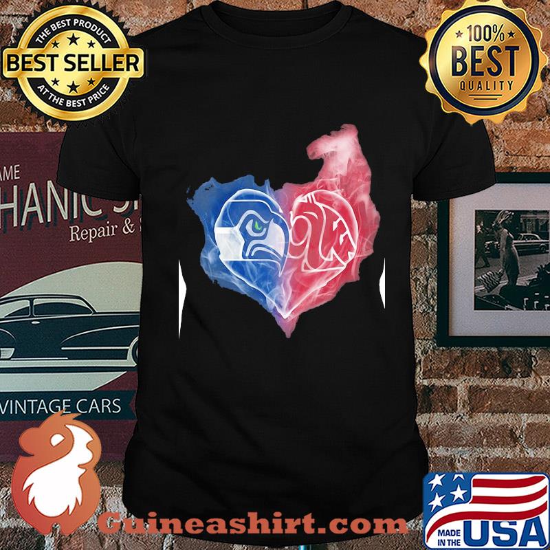 Seattle seahawks and washington state cougars heart smoke shirt