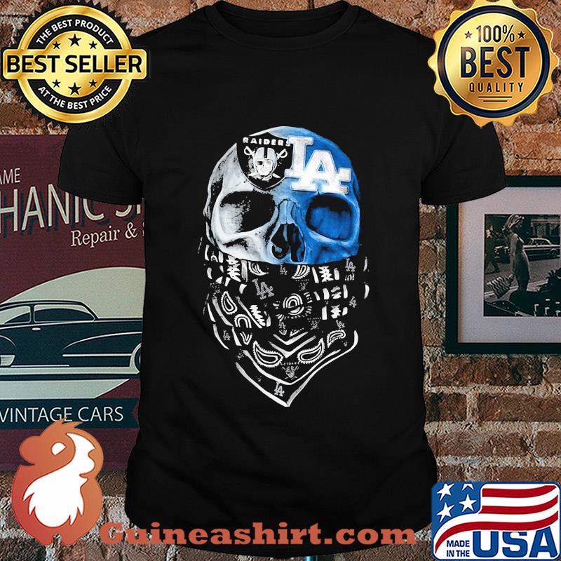 Skull mask oakland raiders and los angeles dodgers logo shirt