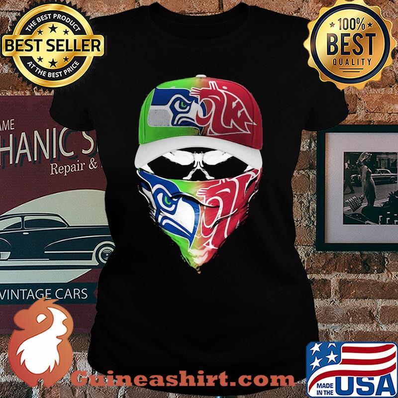 Skull mask seattle seahawks and washington state cougars s Ladies tee