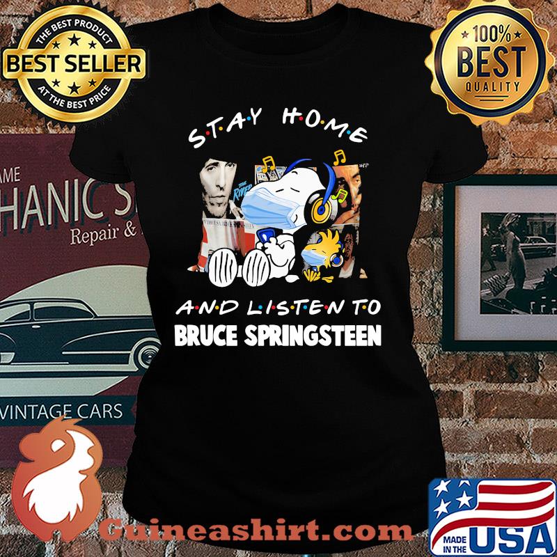 Snoopy wear mask stay home and listen to bruce springsteen covid-19 s Ladies tee