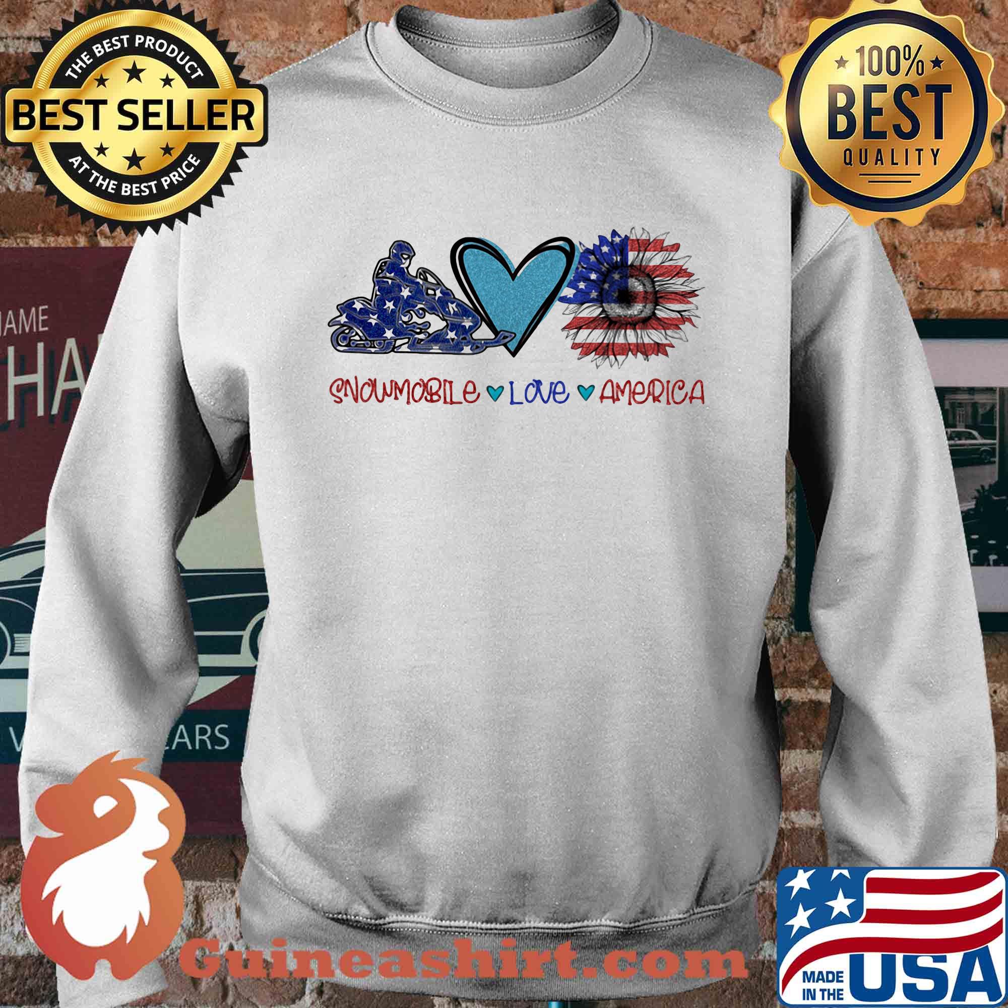 Snowmobile love heart sunflower American flag veteran Independence Day s Sweater
