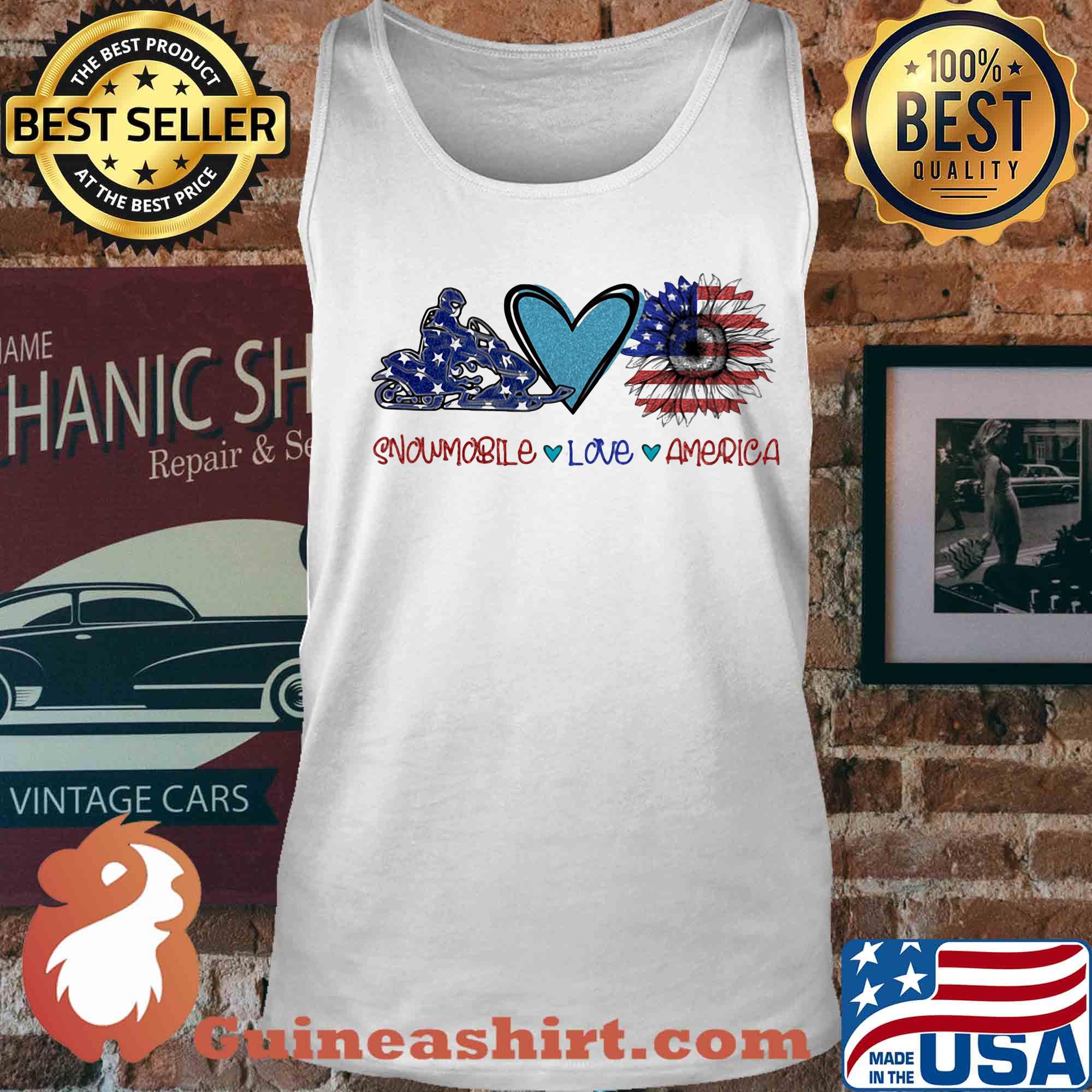 Snowmobile love heart sunflower American flag veteran Independence Day s Tank top