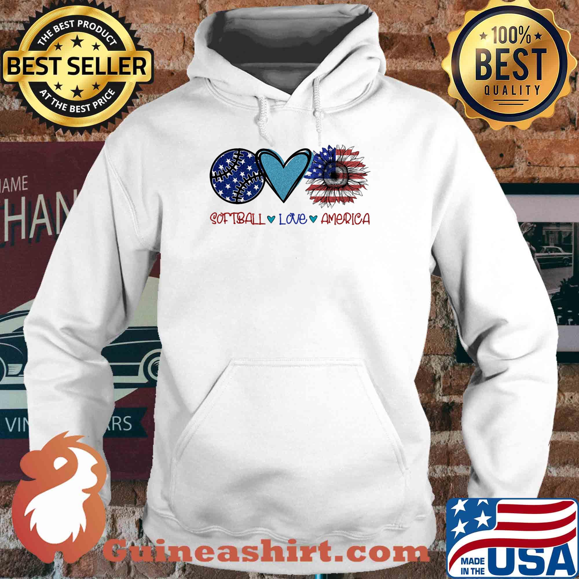 Softball love heart sunflower American flag veteran Independence Day s Hoodie