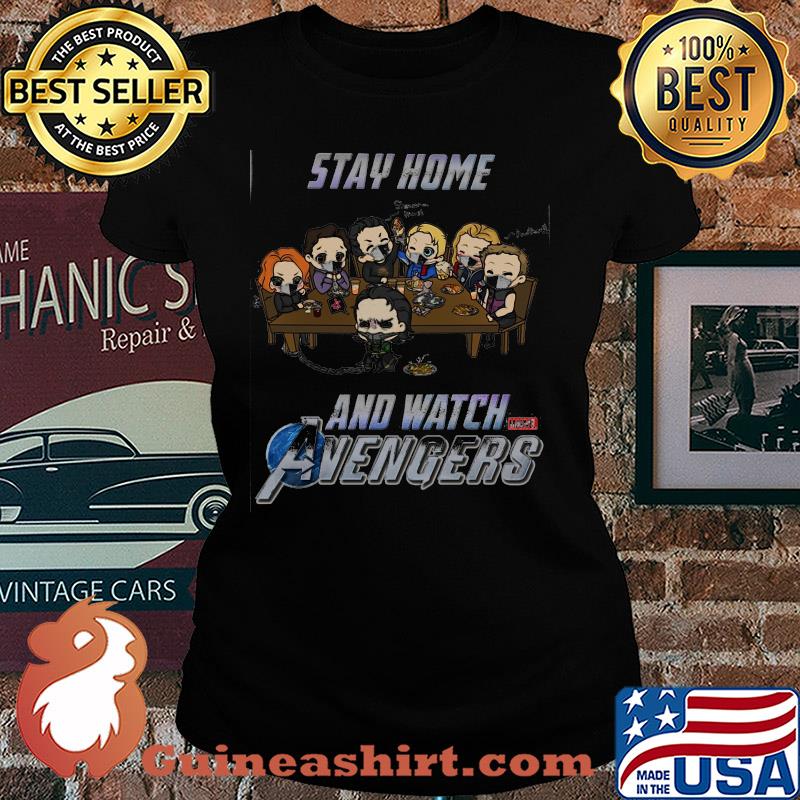 Stay home and watch avengers characters chibi mask s Ladies tee