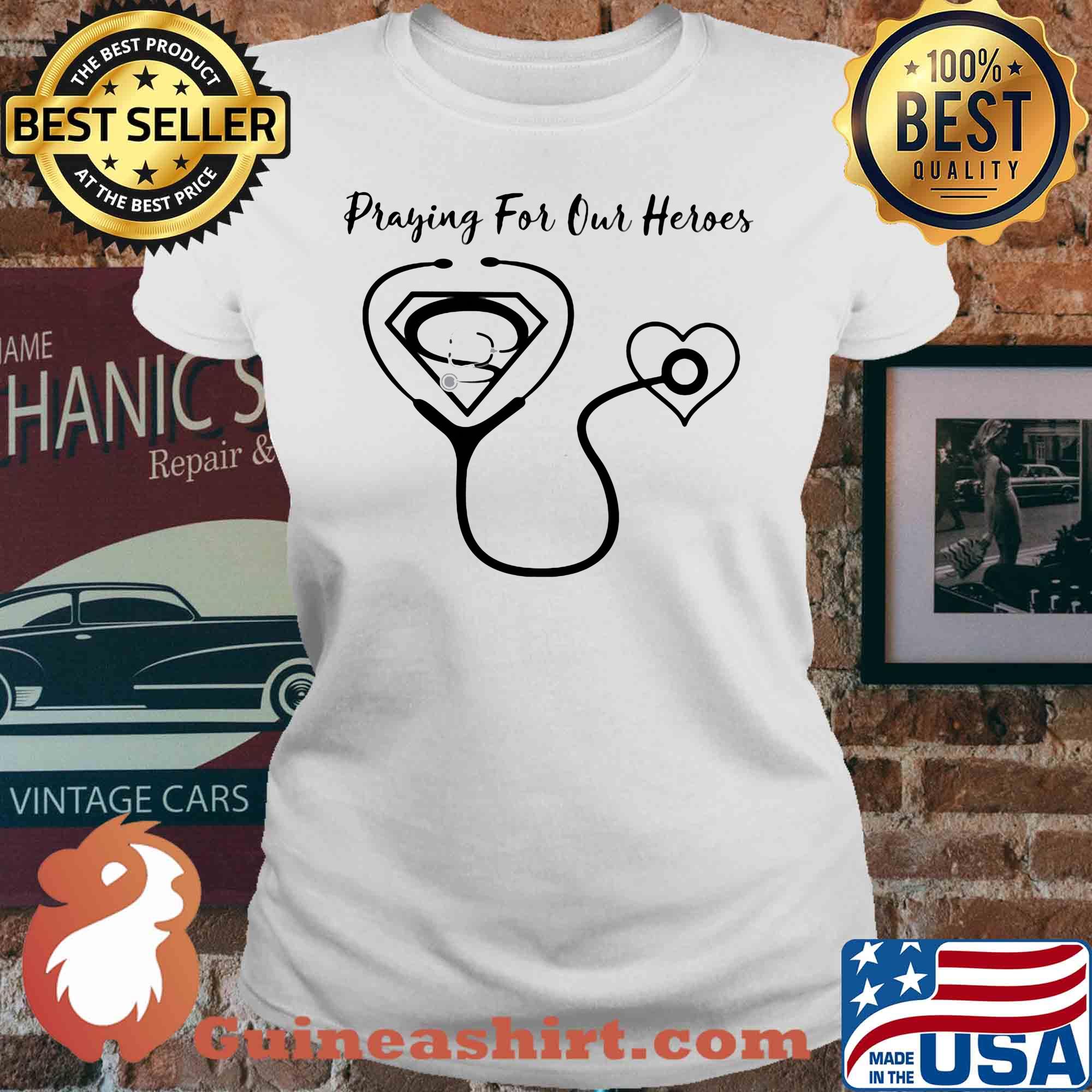 Stethoscope heart praying for our heroes s V-neck