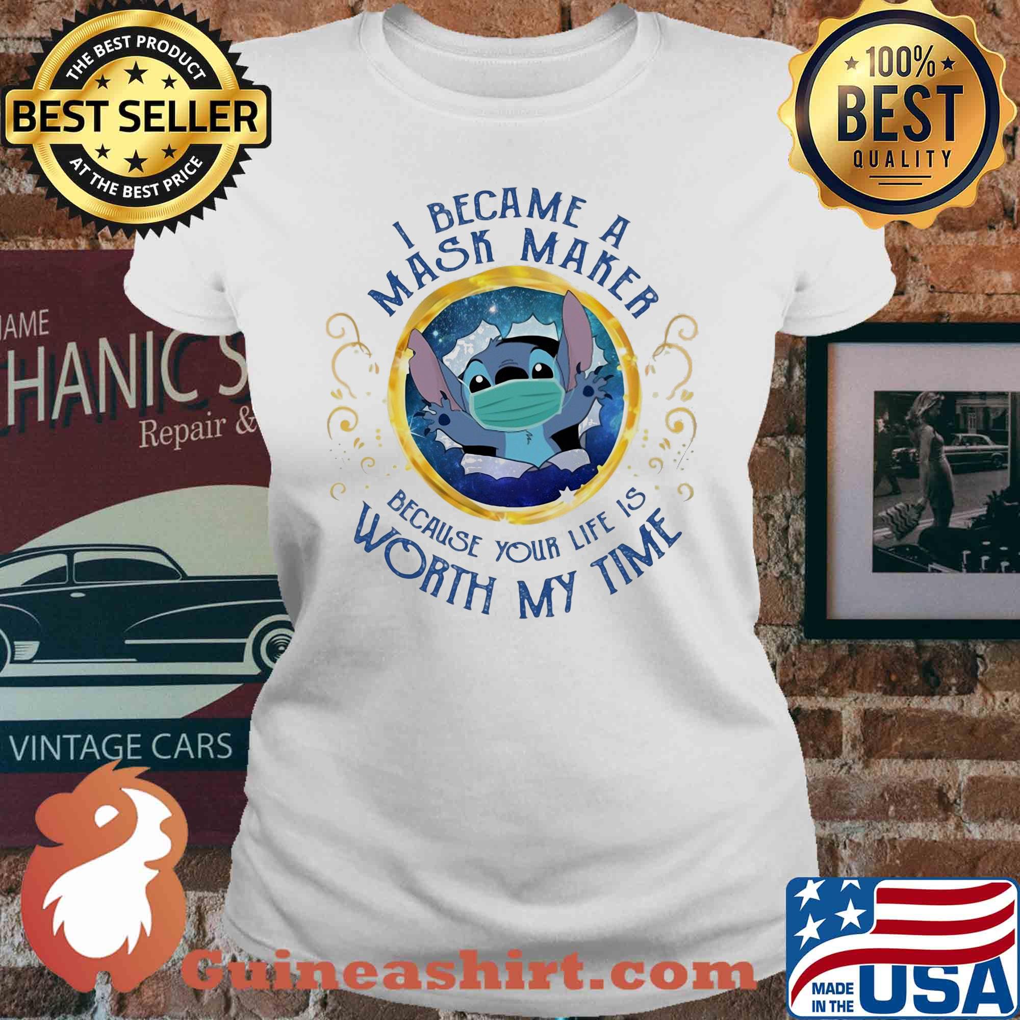 Stitch i became a mask maker because your life is worth my time s V-neck