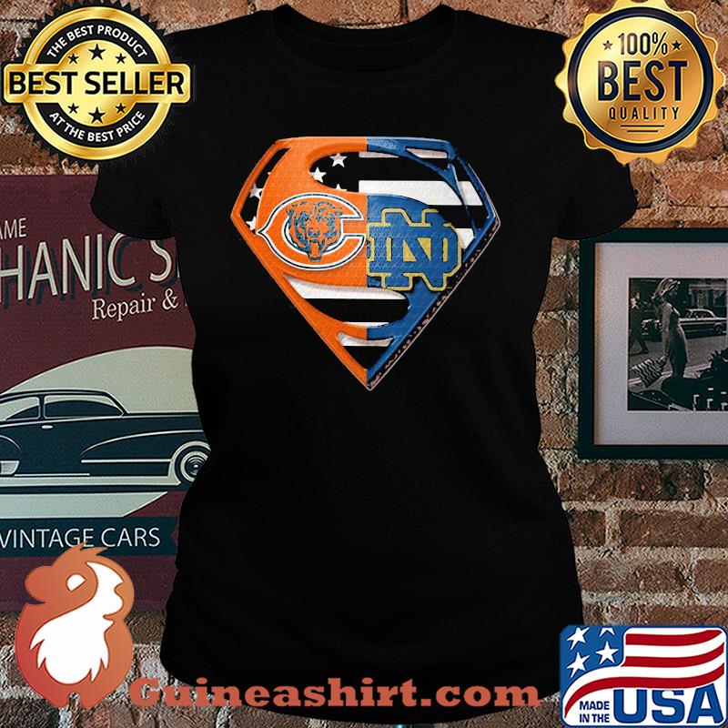 Superhero chicago bears and notre dame diamond american flag independence day s Ladies tee