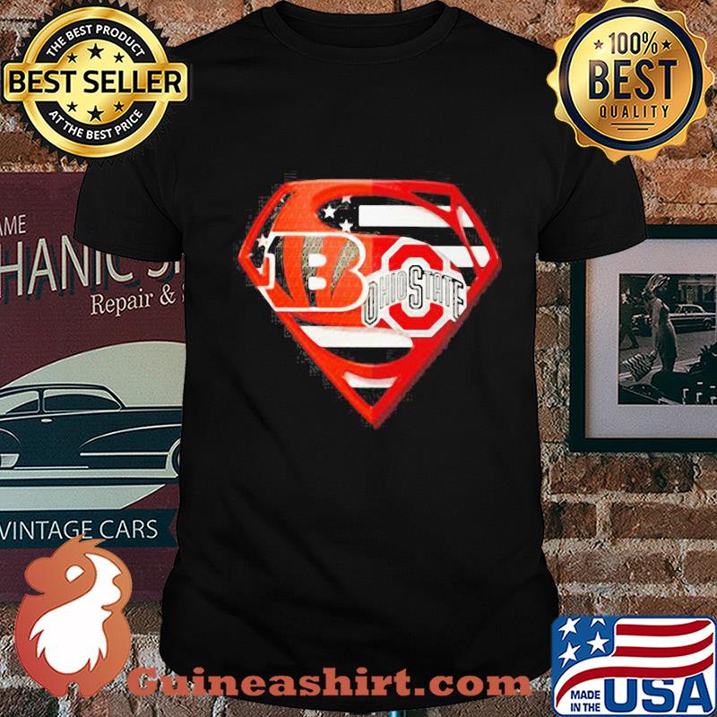 Superhero cincinnati bengals and ohio state buckeyes diamond american flag independence day shirt