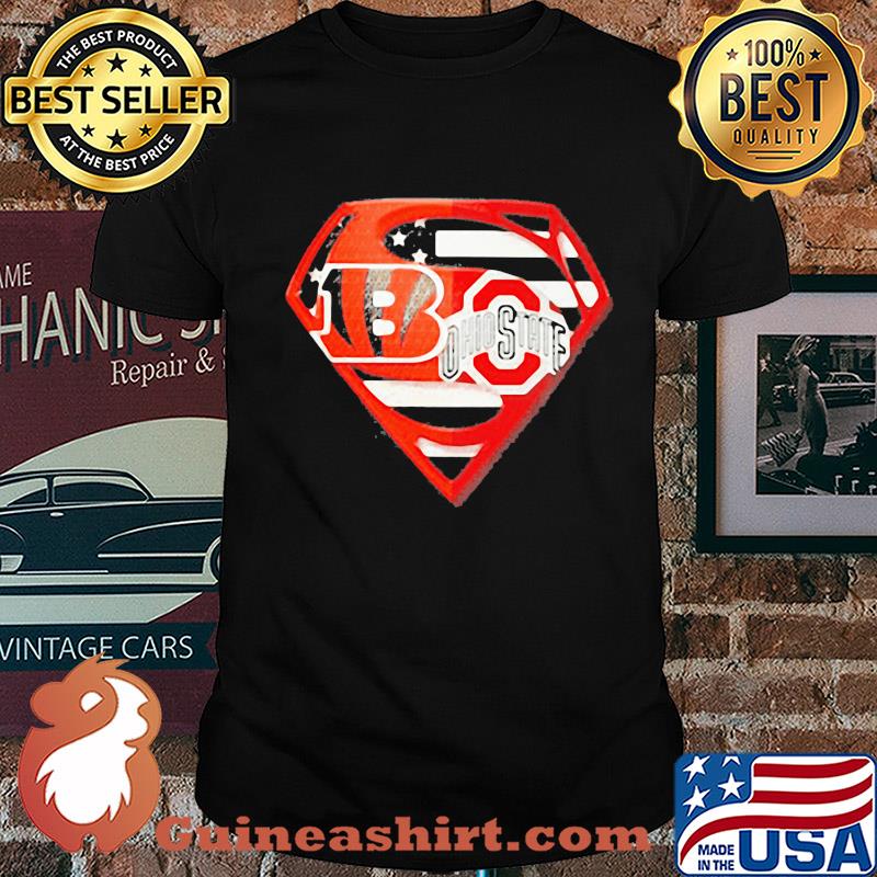Superhero cincinnati bengals and ohio state buckeyes diamond independence day american flag shirt